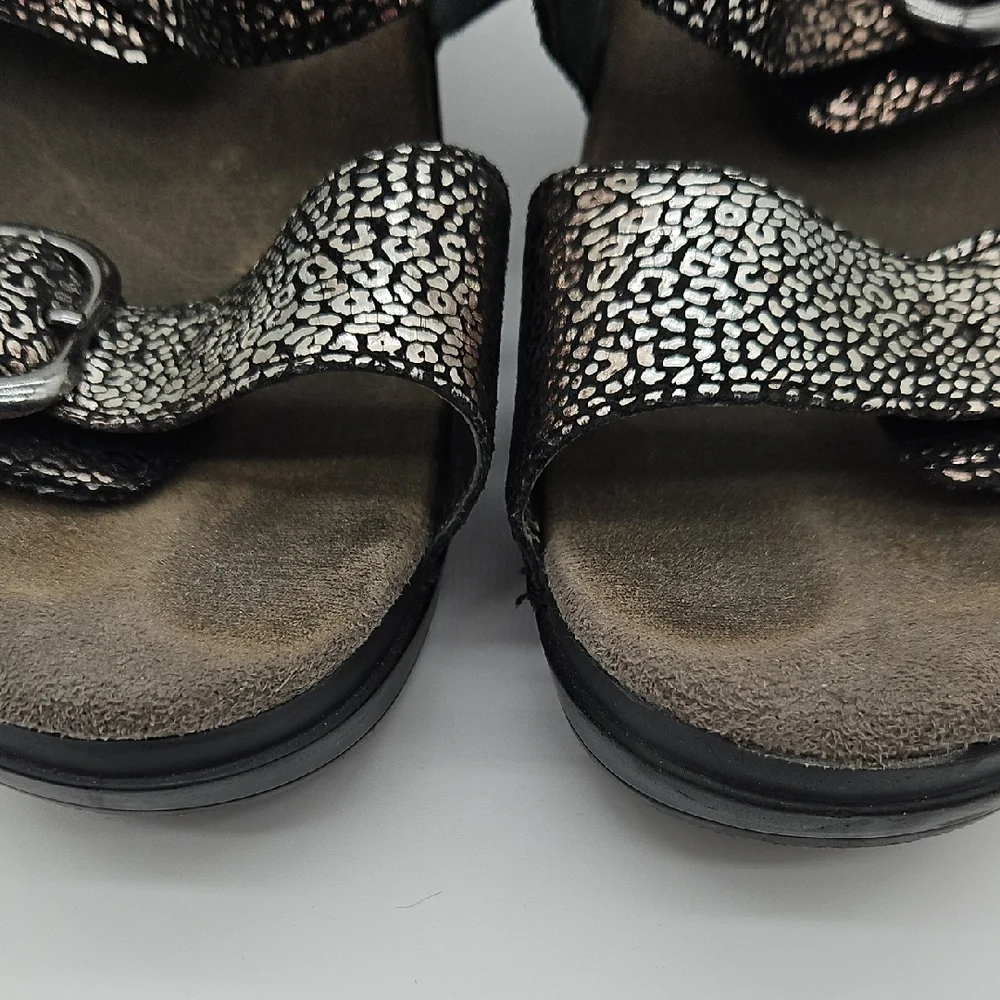 Dansko Black and Silver Wedge Sandals